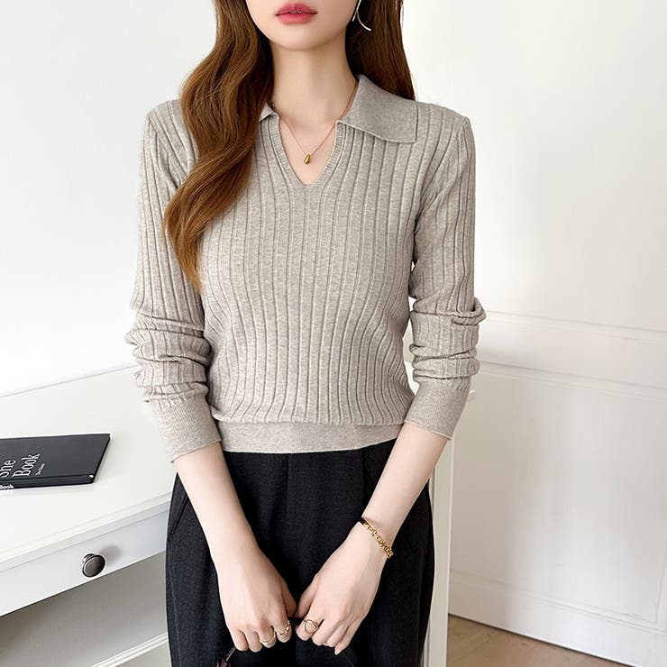 スキッパーニットトップス リブニット 韓国ファッション | COCOMOMO | 詳細画像19 