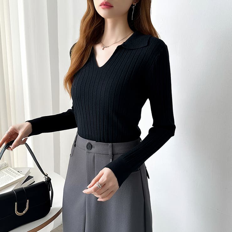 スキッパーニットトップス リブニット 韓国ファッション | COCOMOMO | 詳細画像26 