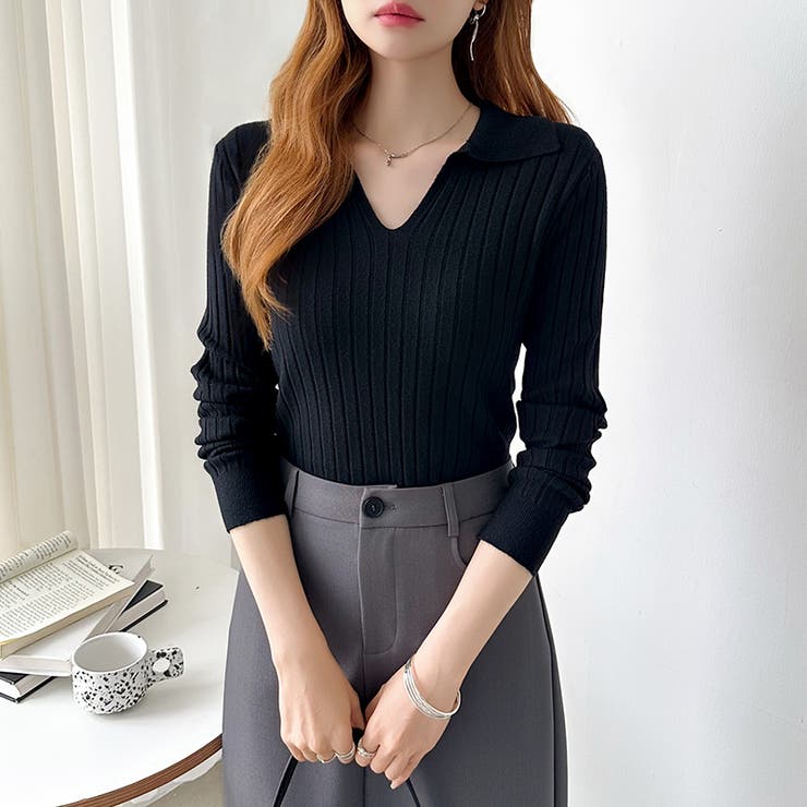 スキッパーニットトップス リブニット 韓国ファッション | COCOMOMO | 詳細画像28 