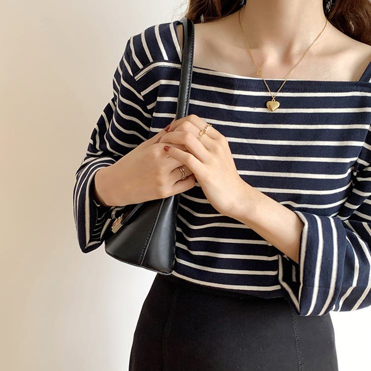 スクエアネックボーダーカットソー ボーダーロンT 長袖トップス | COCOMOMO | 詳細画像10