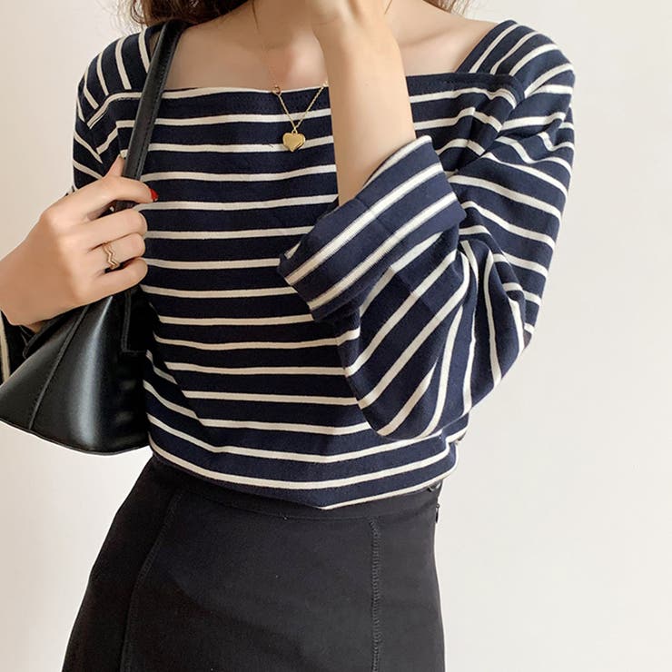 スクエアネックボーダーカットソー ボーダーロンT 長袖トップス | COCOMOMO | 詳細画像11