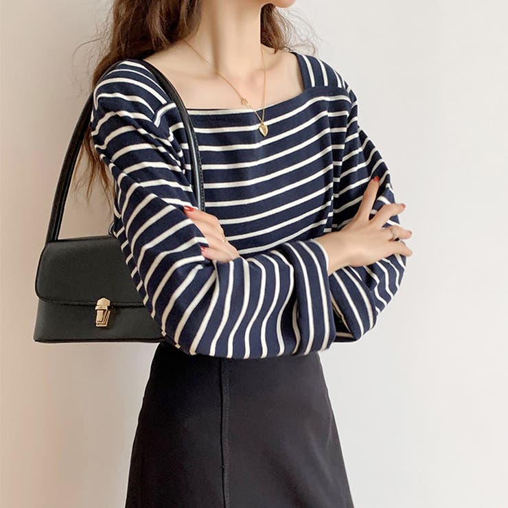 スクエアネックボーダーカットソー ボーダーロンT 長袖トップス | COCOMOMO | 詳細画像15