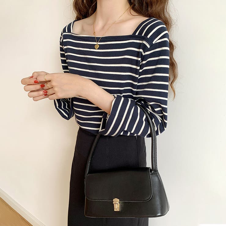 スクエアネックボーダーカットソー ボーダーロンT 長袖トップス | COCOMOMO | 詳細画像16