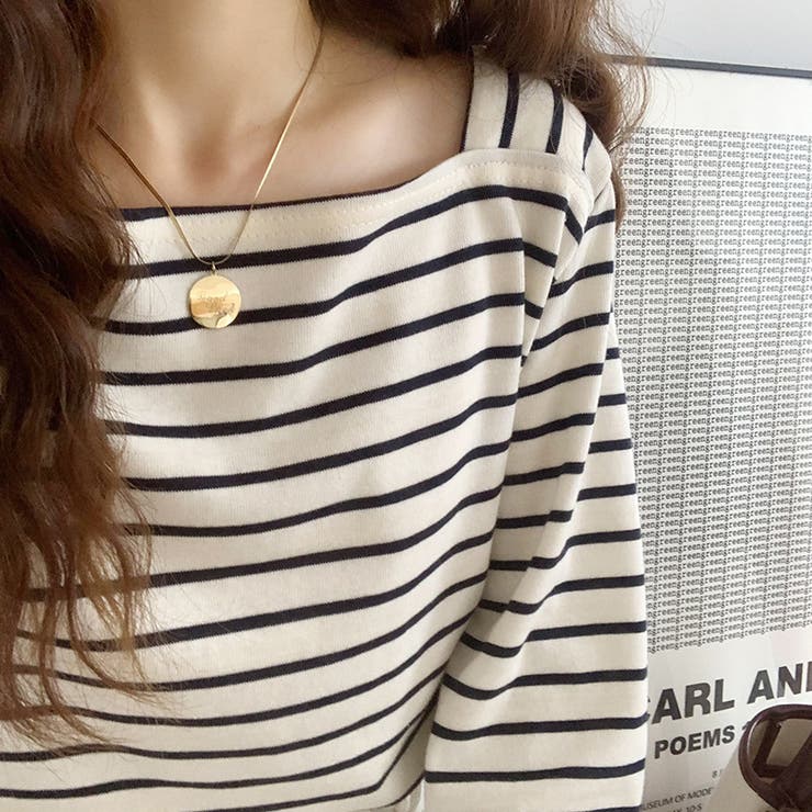 スクエアネックボーダーカットソー ボーダーロンT 長袖トップス | COCOMOMO | 詳細画像3