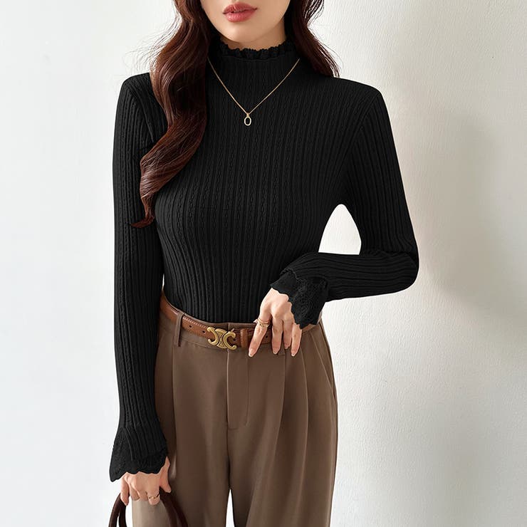 重ね着風レースニット ハイネック 袖レースニット | COCOMOMO | 詳細画像29 