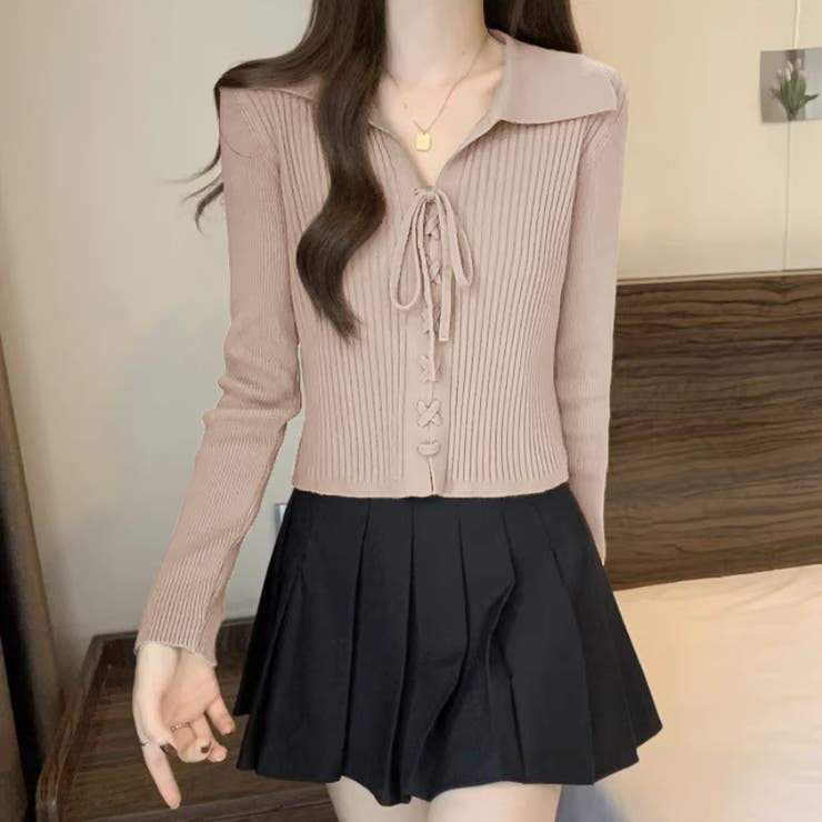 レースアップトップス リブニット 韓国ファッション | COCOMOMO | 詳細画像12 