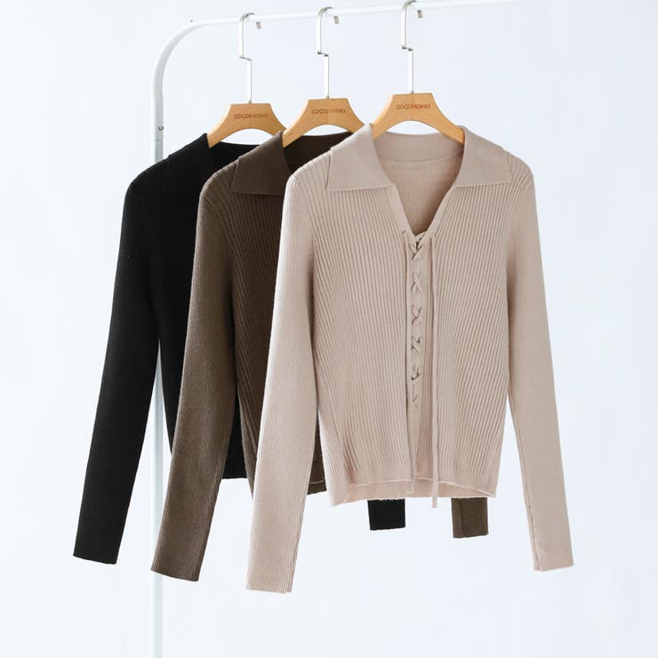 レースアップトップス リブニット 韓国ファッション | COCOMOMO | 詳細画像13 