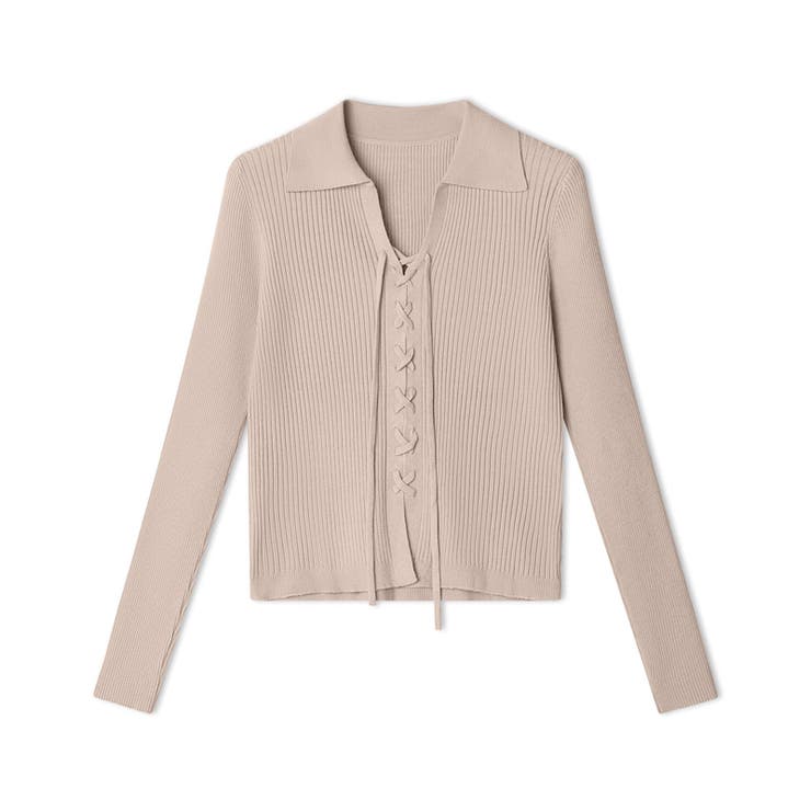 レースアップトップス リブニット 韓国ファッション | COCOMOMO | 詳細画像17 