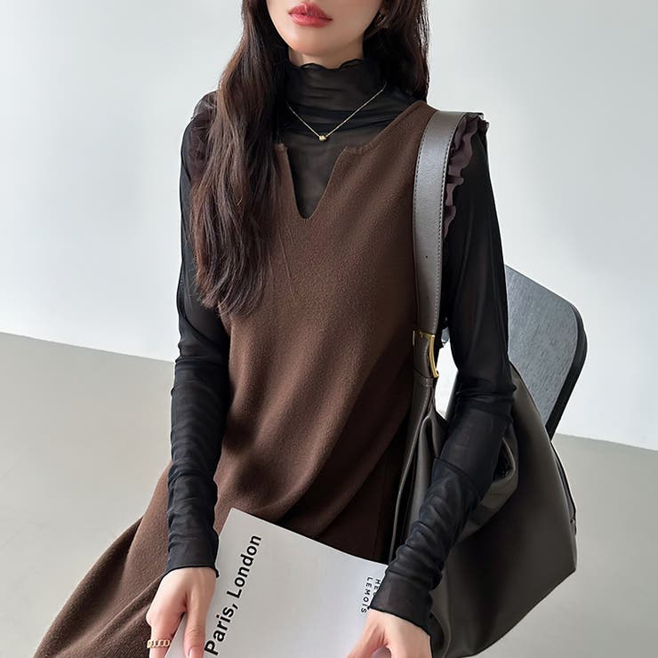 ジャンパースカート ショルダーフリル ニットワンピース | COCOMOMO | 詳細画像4 