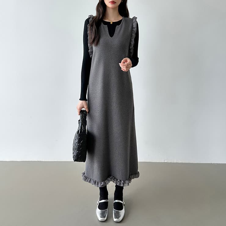 ジャンパースカート ショルダーフリル ニットワンピース | COCOMOMO | 詳細画像8 