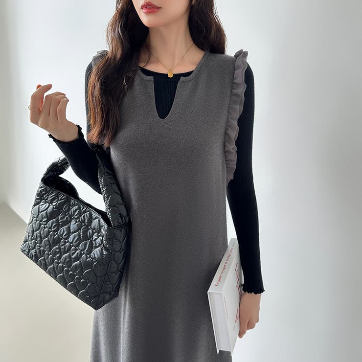 ジャンパースカート ショルダーフリル ニットワンピース | COCOMOMO | 詳細画像10 