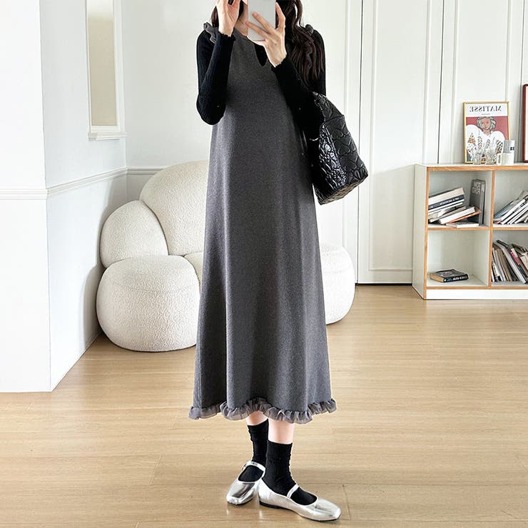 ジャンパースカート ショルダーフリル ニットワンピース | COCOMOMO | 詳細画像13 