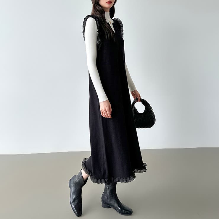 ジャンパースカート ショルダーフリル ニットワンピース | COCOMOMO | 詳細画像15 