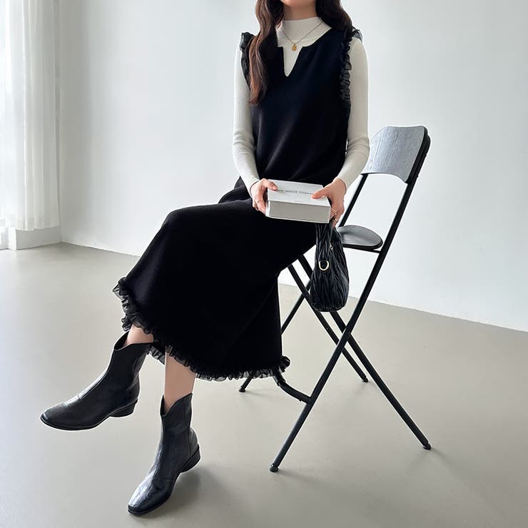 ジャンパースカート ショルダーフリル ニットワンピース | COCOMOMO | 詳細画像16 