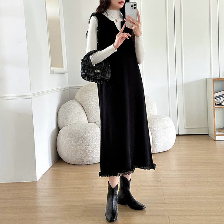 ジャンパースカート ショルダーフリル ニットワンピース | COCOMOMO | 詳細画像19 