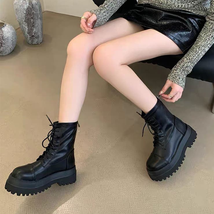 厚底ブーツ レースアップショートブーツ トラックソール | COCOMOMO | 詳細画像4 