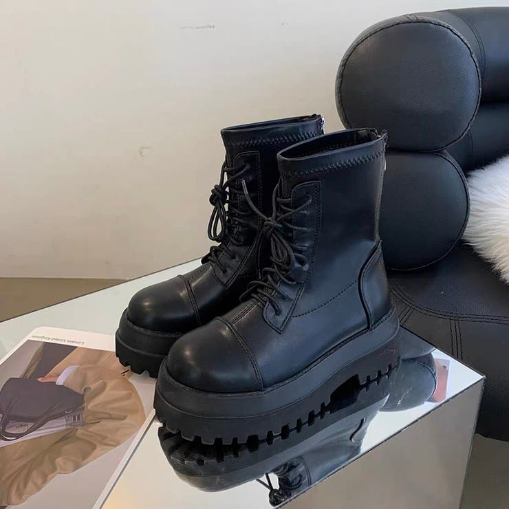 厚底ブーツ レースアップショートブーツ トラックソール | COCOMOMO | 詳細画像8 