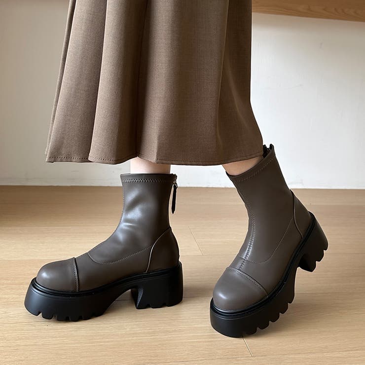 厚底ショートブーツ トラックソール バックジップ | COCOMOMO | 詳細画像13 