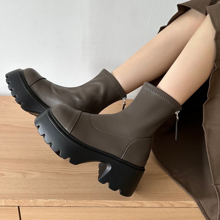 厚底ショートブーツ トラックソール バックジップ | COCOMOMO | 詳細画像14 