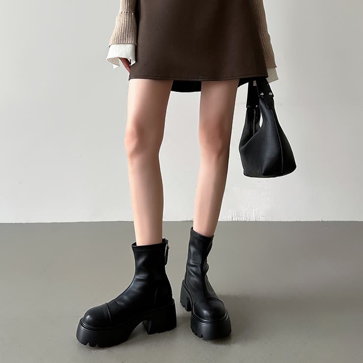 厚底ショートブーツ トラックソール バックジップ | COCOMOMO | 詳細画像15 