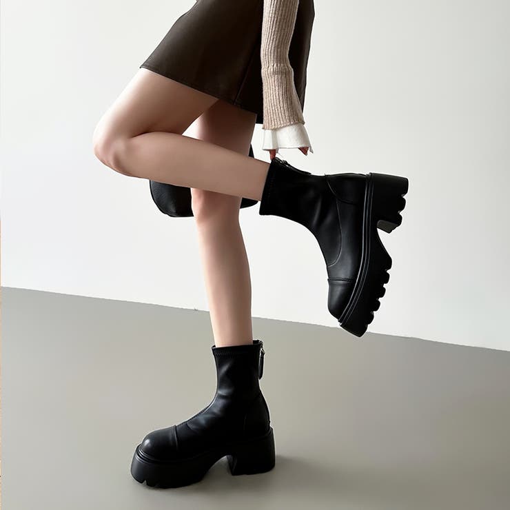 厚底ショートブーツ トラックソール バックジップ | COCOMOMO | 詳細画像16 