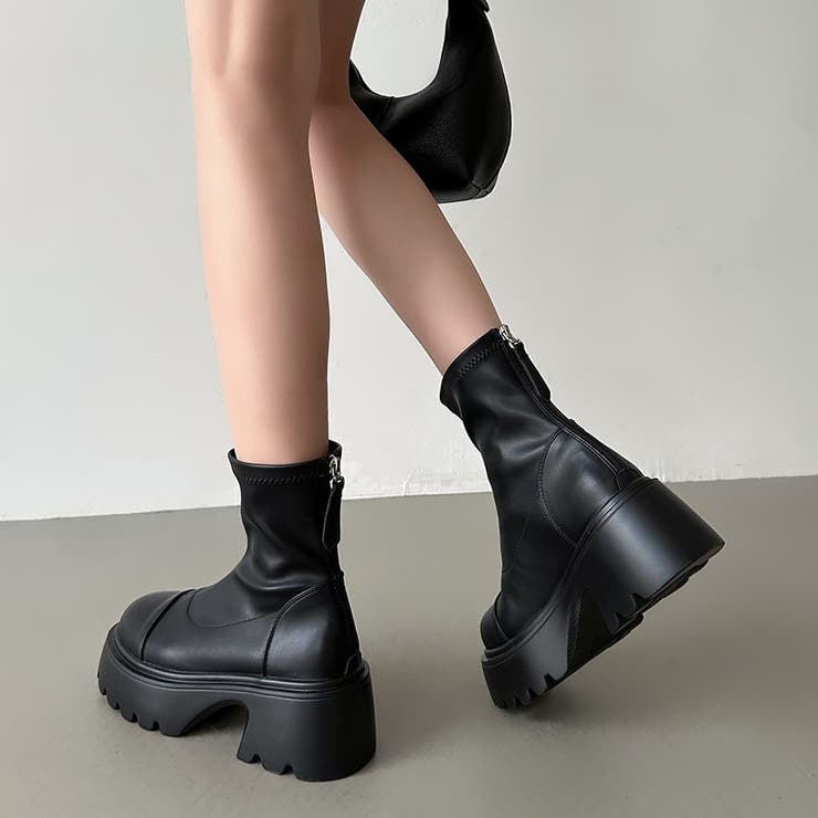 厚底ショートブーツ トラックソール バックジップ | COCOMOMO | 詳細画像18 