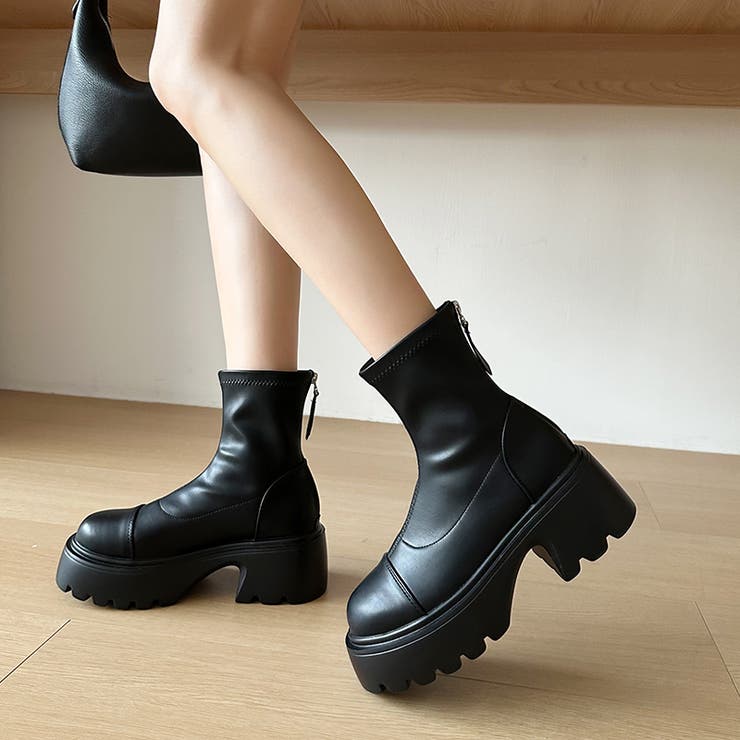 厚底ショートブーツ トラックソール バックジップ | COCOMOMO | 詳細画像20 