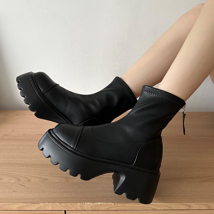 厚底ショートブーツ トラックソール バックジップ | COCOMOMO | 詳細画像21 