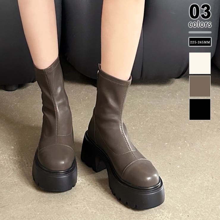 ブラウン | 厚底ショートブーツ トラックソール バックジップ | COCOMOMO