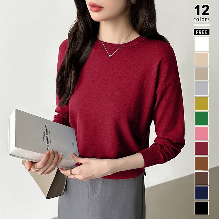 レッド | オンオフ使える着回しニット クルーネックニット ヤク風ニット | COCOMOMO