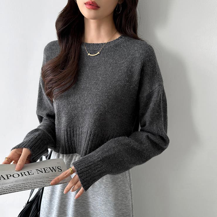 クルーネックショートニット ダメージ加工 ショート丈トップス | COCOMOMO | 詳細画像22 