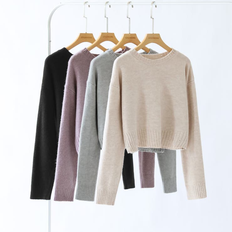 クルーネックショートニット ダメージ加工 ショート丈トップス | COCOMOMO | 詳細画像36 