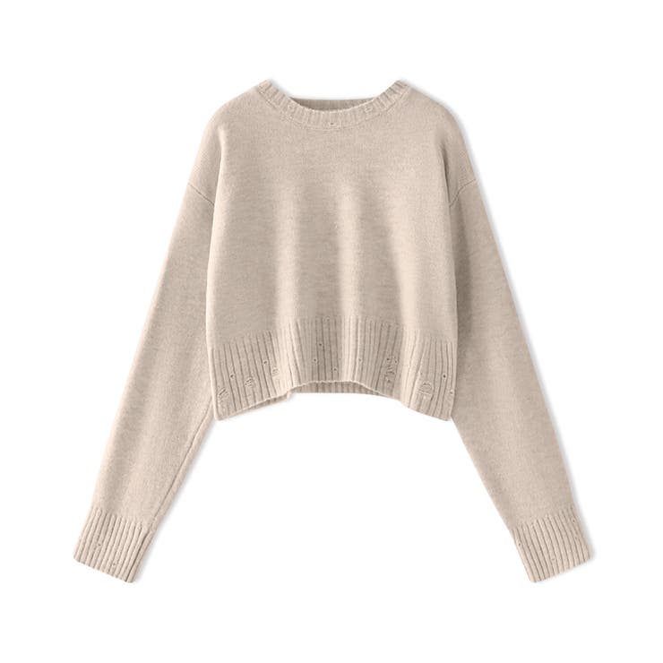 クルーネックショートニット ダメージ加工 ショート丈トップス | COCOMOMO | 詳細画像42 