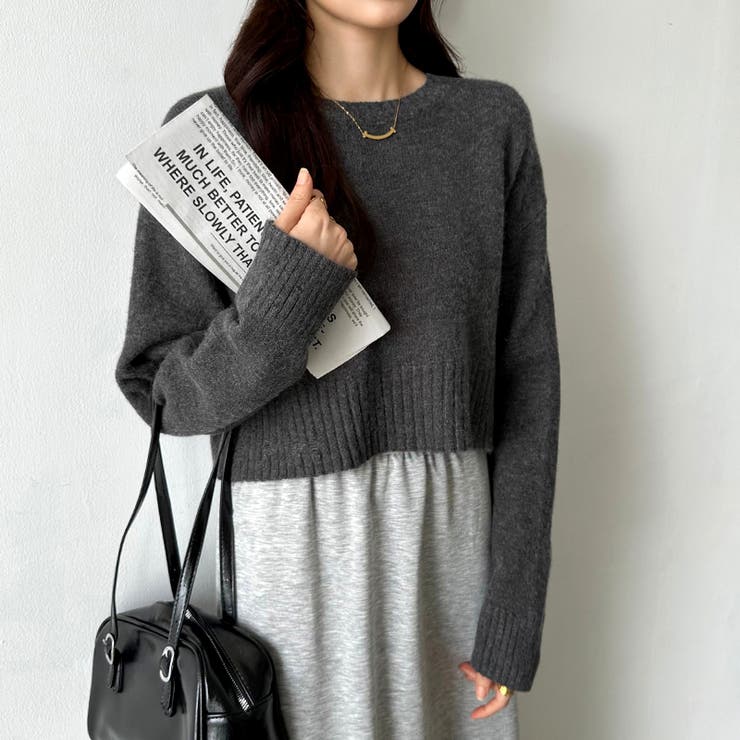 クルーネックショートニット ダメージ加工 ショート丈トップス | COCOMOMO | 詳細画像19 