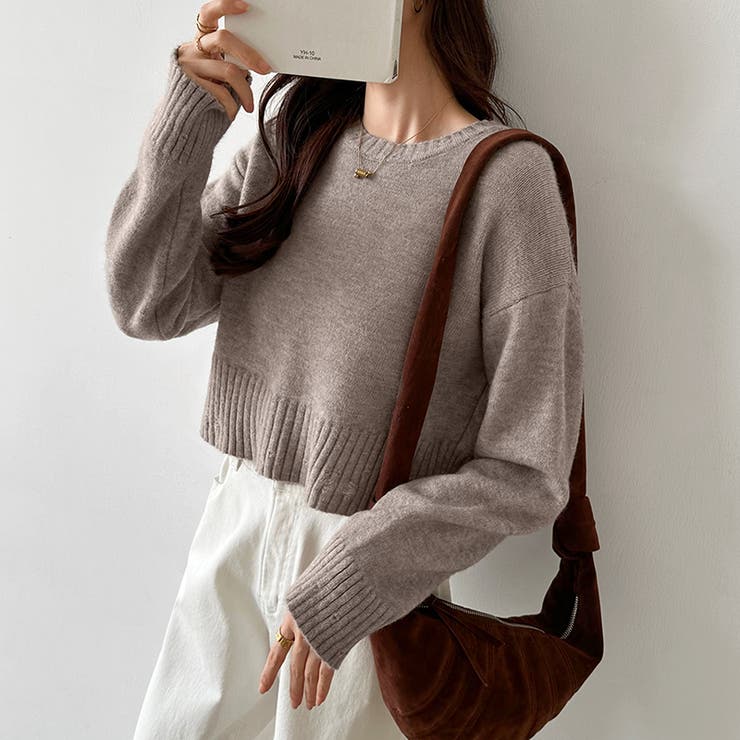 クルーネックショートニット ダメージ加工 ショート丈トップス | COCOMOMO | 詳細画像25 