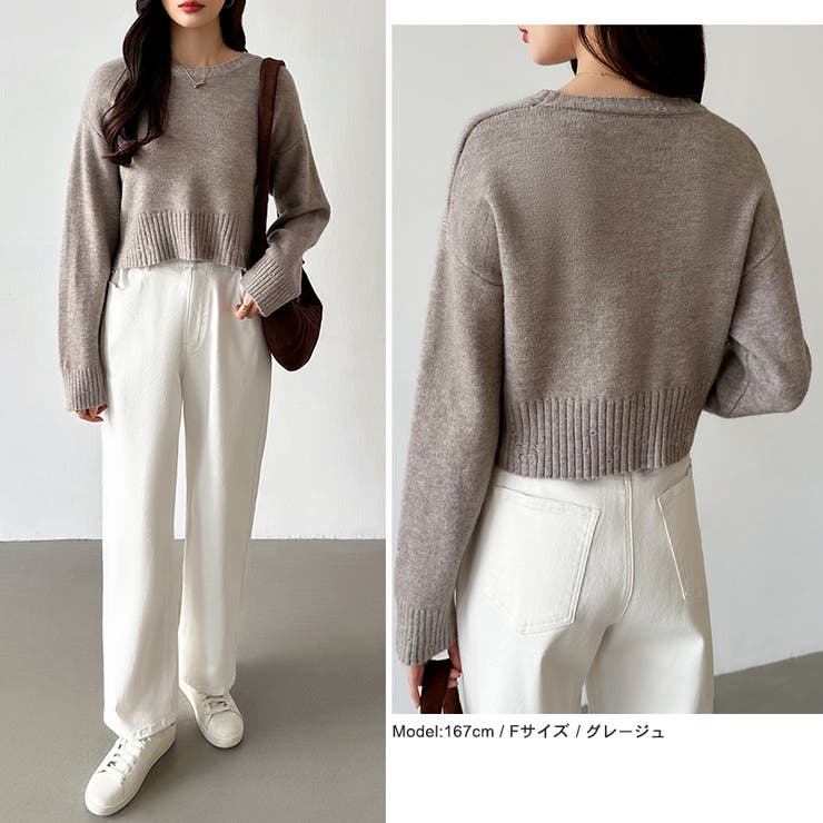 クルーネックショートニット ダメージ加工 ショート丈トップス | COCOMOMO | 詳細画像27 