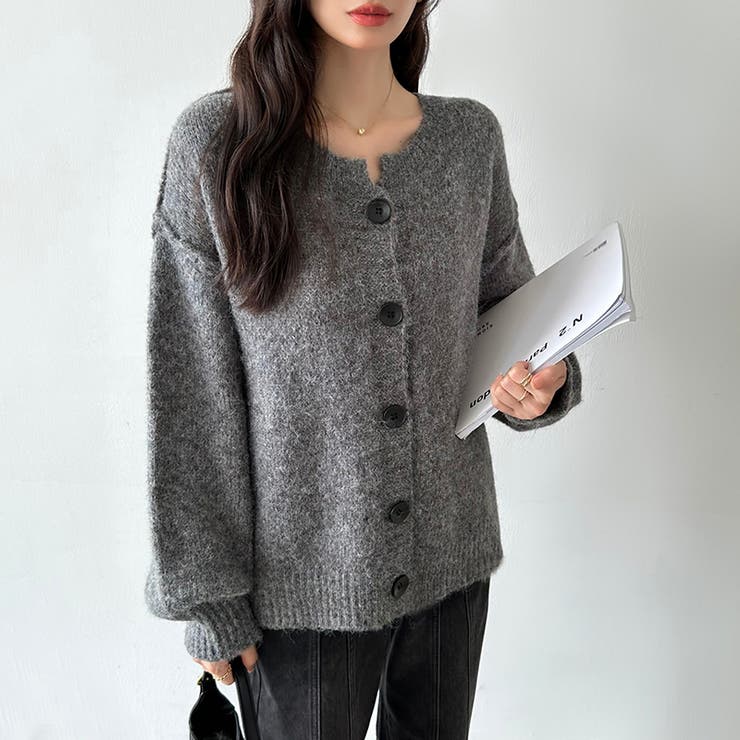 カーディガン クルーネックカーディガン ドロップショルダー[品番