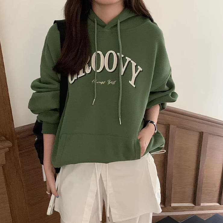 ロゴパーカー オーバーサイズ ポケット付きスウェットパーカー[品番