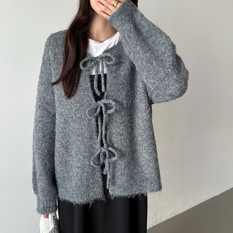 前後2way リボンカーディガン ニットカーディガン | COCOMOMO | 詳細画像12 