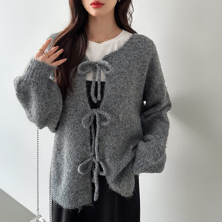 前後2way リボンカーディガン ニットカーディガン | COCOMOMO | 詳細画像17 