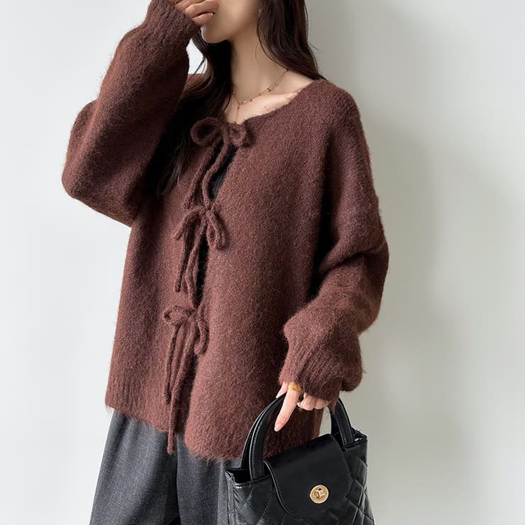 前後2way リボンカーディガン ニットカーディガン | COCOMOMO | 詳細画像2 