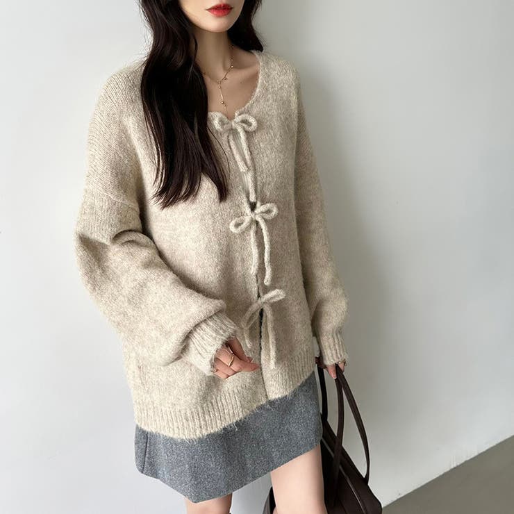 前後2way リボンカーディガン ニットカーディガン | COCOMOMO | 詳細画像21 