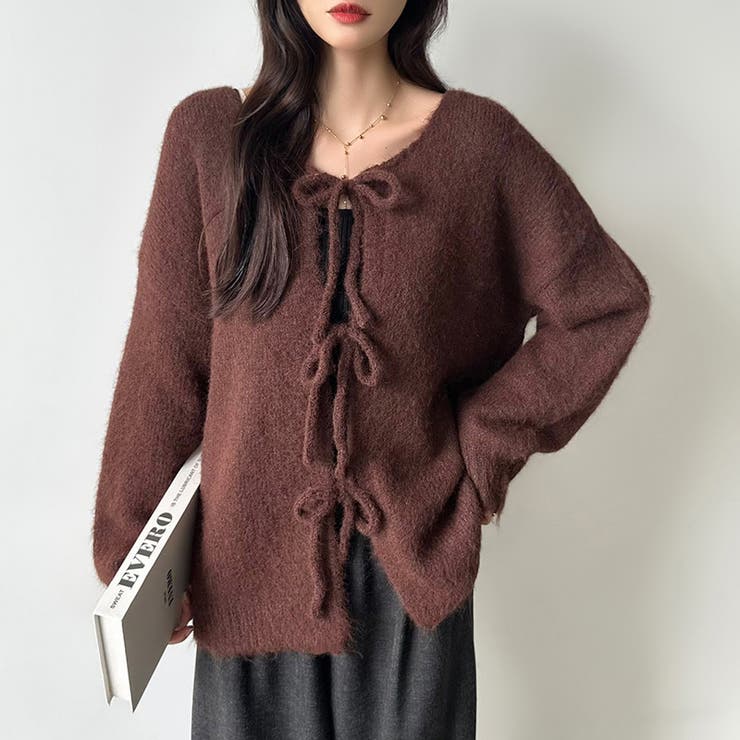 前後2way リボンカーディガン ニットカーディガン | COCOMOMO | 詳細画像3 