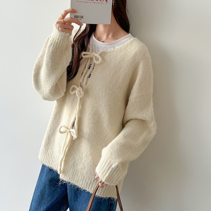 前後2way リボンカーディガン ニットカーディガン | COCOMOMO | 詳細画像8 