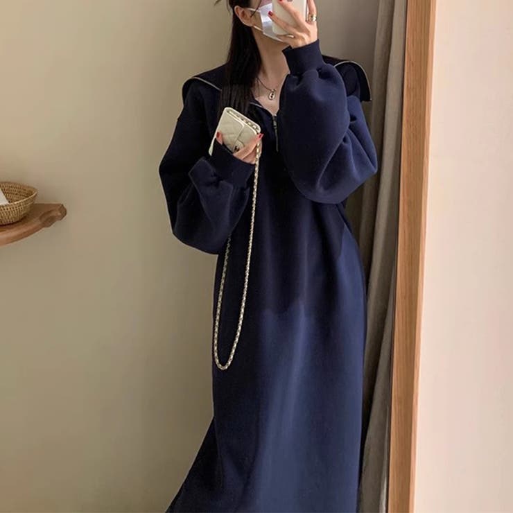 裏起毛 ハーフジップワンピース ロングワンピース | COCOMOMO | 詳細画像15 