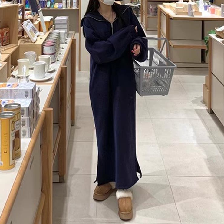 裏起毛 ハーフジップワンピース ロングワンピース | COCOMOMO | 詳細画像18 