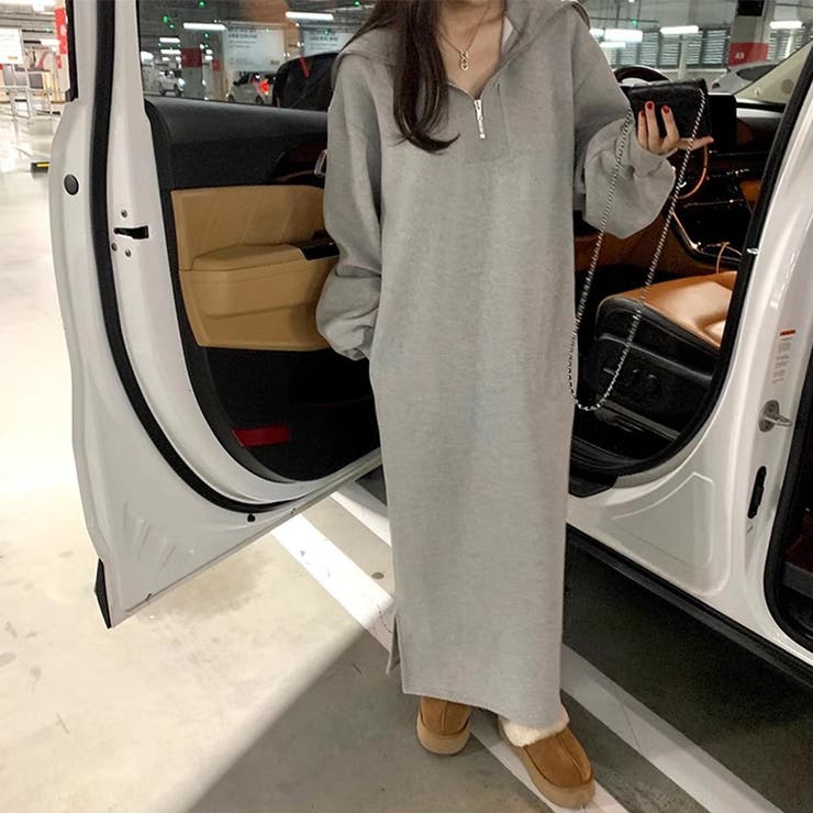 裏起毛 ハーフジップワンピース ロングワンピース | COCOMOMO | 詳細画像3 