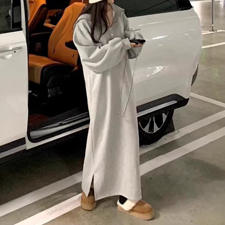 裏起毛 ハーフジップワンピース ロングワンピース | COCOMOMO | 詳細画像4 