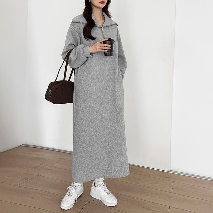 裏起毛 ハーフジップワンピース ロングワンピース | COCOMOMO | 詳細画像20 