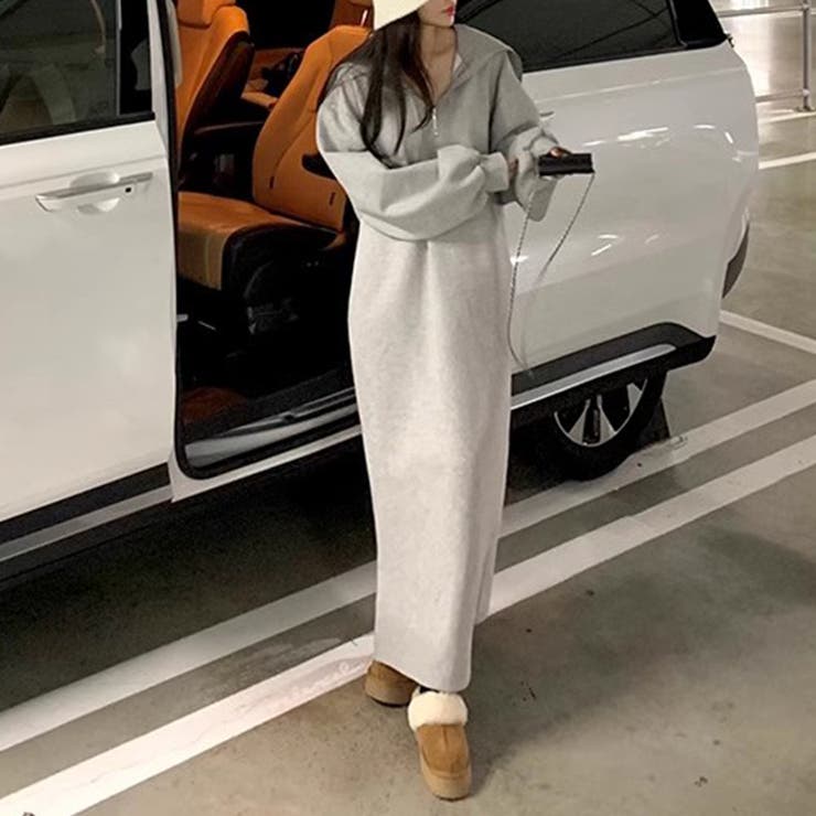 裏起毛 ハーフジップワンピース ロングワンピース | COCOMOMO | 詳細画像5 